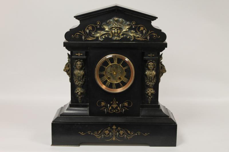 A Victorian Slate and Ormolu Mounted Mantel Clock